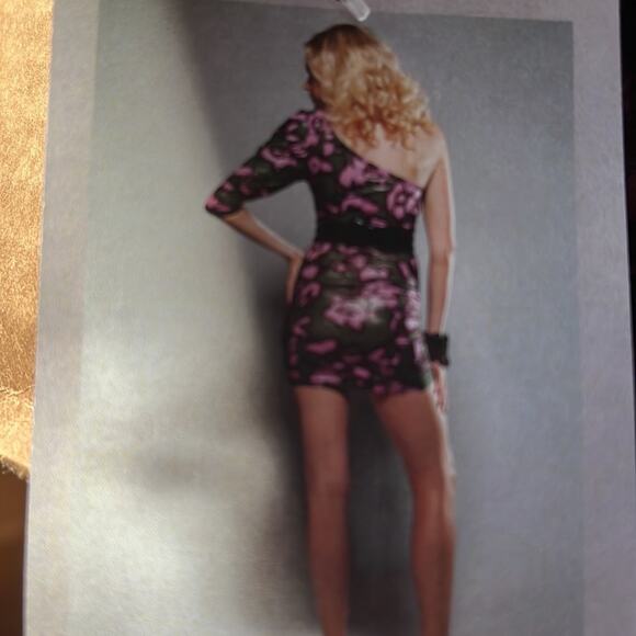 Forplay Bodycon One Sleeve Dress Pink Green Small - Picture 4 of 12